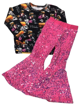 dolly pink/black top w pink sequin bells