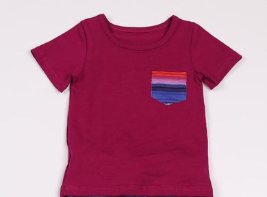 burgundy T-shirt w/ stripe pocket