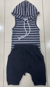 Boy's Black/white stripe hoodie w/ black joggers