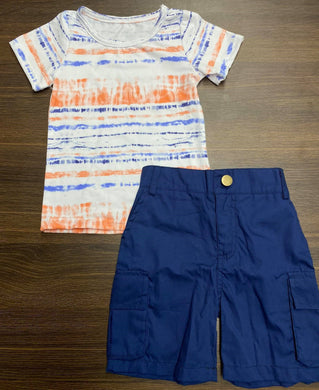Boy's Orange/Blue stripe top w/ blue shorts