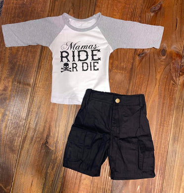Boy's Mama's ride or die top w/ black shorts