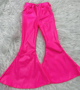 Hot pink leather flare bell bottoms
