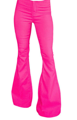Hot pink leather flare bell bottoms